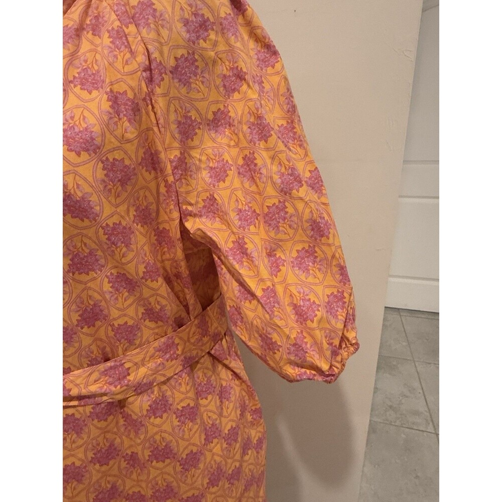 100% Cotton Women’s XL Orange/Purple Floral Midi Puff Sleeve Pocket by Sugarlips - Picture 4 of 14